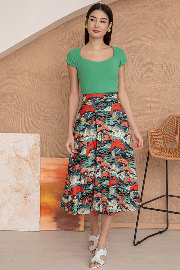 Mariko Printed Bubble Skirt (Mossy Maple)