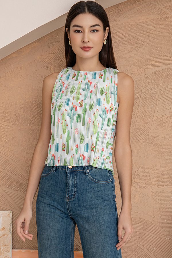 Prickly Cactus Pleated Top (White)