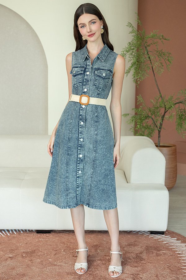 DELPHINE DENIM SHIRT DRESS (MID BLUE)