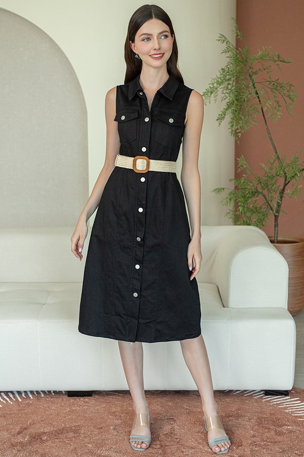 DELPHINE DENIM SHIRT DRESS (BLACK)