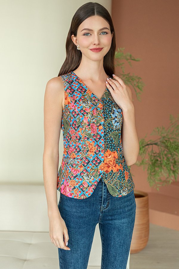 ADINDA PRINTED BATIK VEST TOP (BIRU)