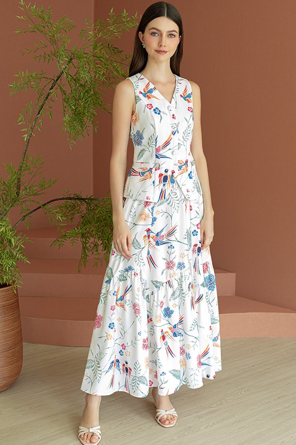 GLIDE OF THE SWALLOWS PANELLED BATIK SKIRT (WHITE)