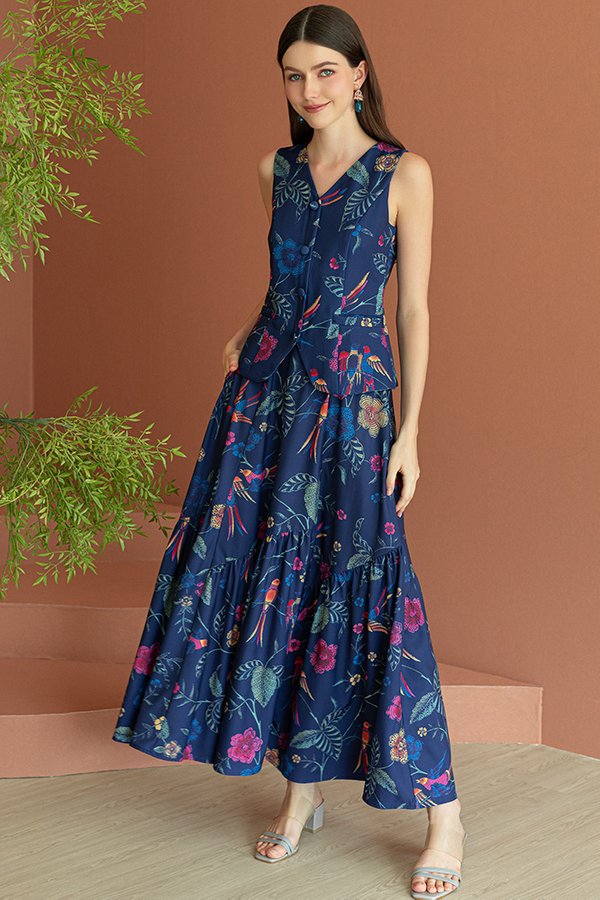 GLIDE OF THE SWALLOWS PANELLED BATIK SKIRT (NAVY)