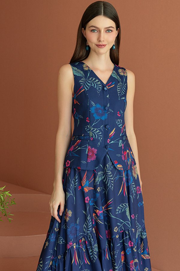 GLIDE OF THE SWALLOWS PRINTED BATIK VEST TOP (NAVY)