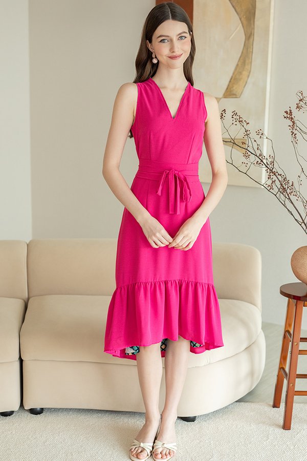 TEGAN V-NECK REVERSIBLE DRESS (FUCHSIA)