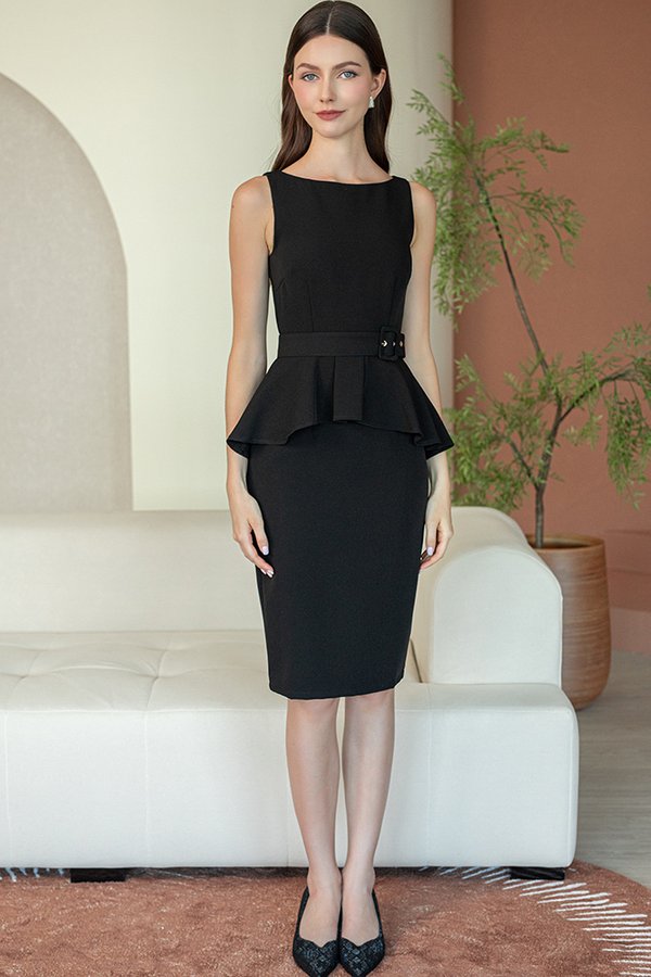 SOFINA CLASSIC PEPLUM DRESS (BLACK)