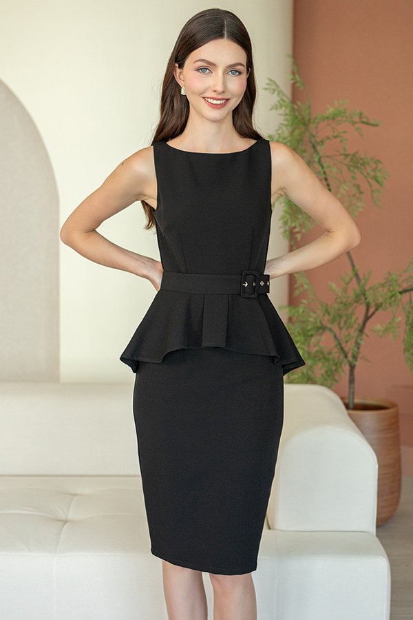 SOFINA CLASSIC PEPLUM DRESS (BLACK)
