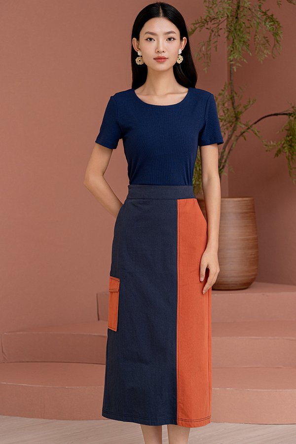 PIPER MIDI CARGO SKIRT (NAVY/SIENNA)