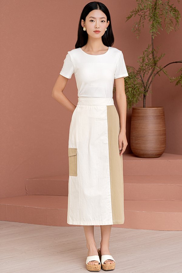 PIPER MIDI CARGO SKIRT (WHITE/KHAKI)