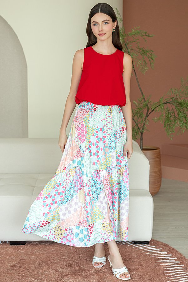 BORN TO SPARKLE PATCHWORK PANELLED SKIRT (PASTEL SUNSET)