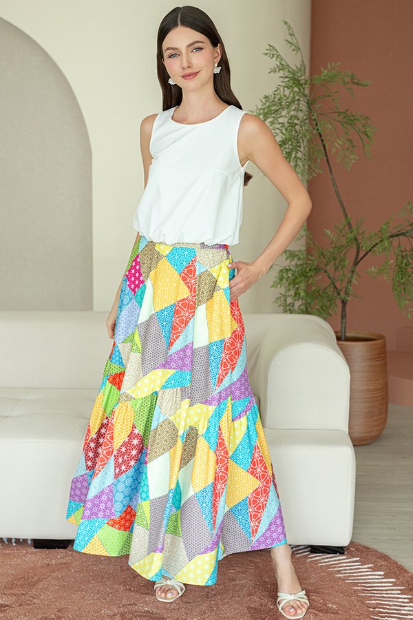 BORN TO SPARKLE PATCHWORK PANELLED SKIRT (COSMO SUNRISE)