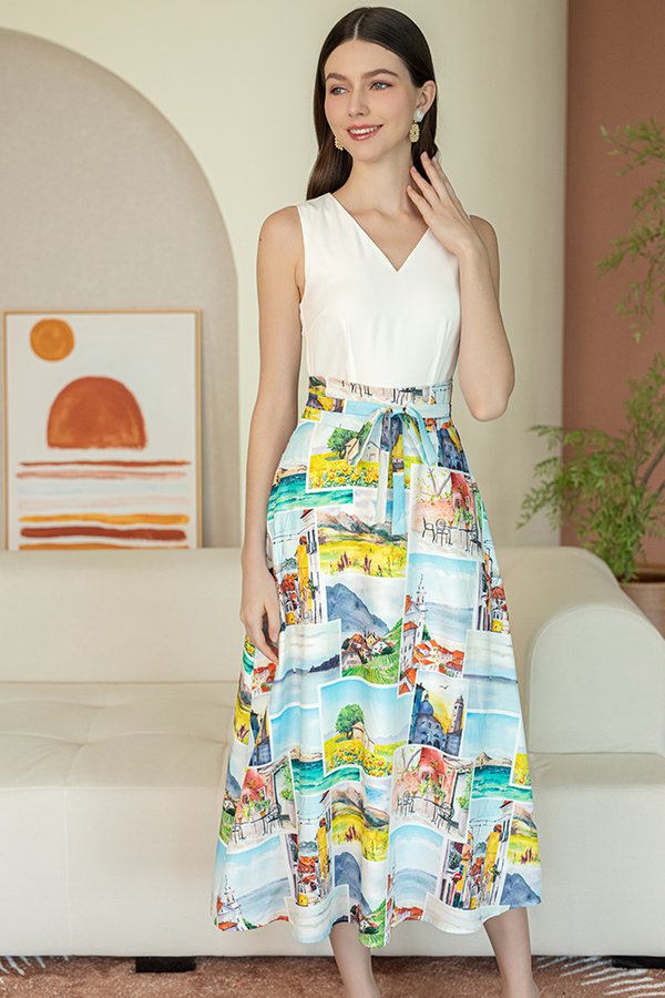 SKANDY V NECK PRINTED DRESS (HILLY LANDSCAPE)