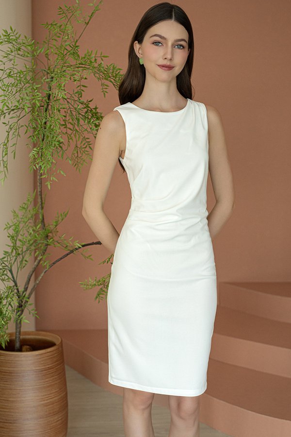 SOLENE RUCHED DRESS (WHITE)