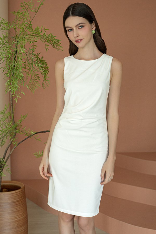 SOLENE RUCHED DRESS (WHITE)