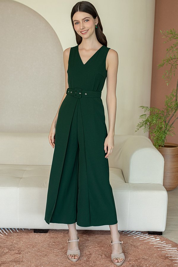 FRIDA SPLIT HEM JUMPSUIT (FOREST GREEN)