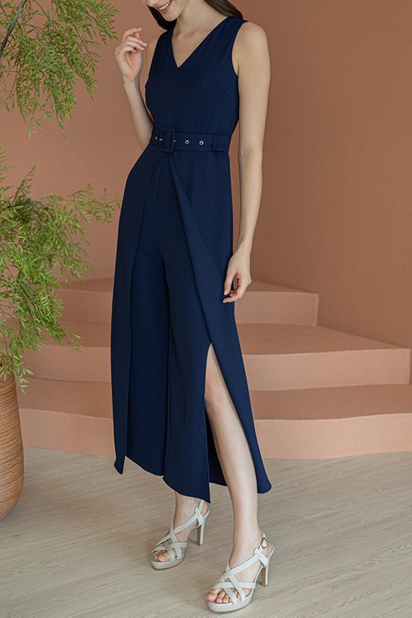 FRIDA SPLIT HEM JUMPSUIT (NAVY)