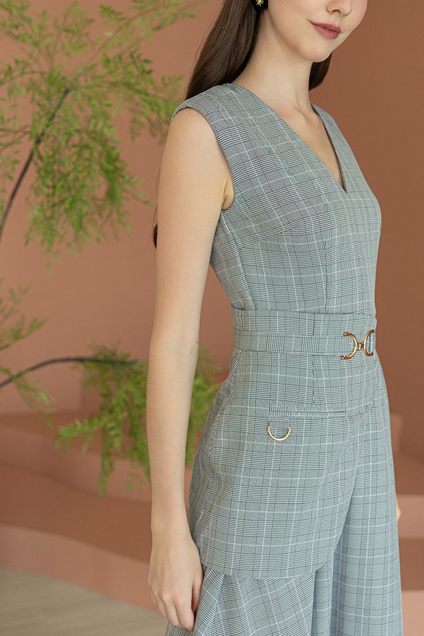 MACPHERSON V NECK FIT & FLARE DRESS (GREY PLAID)