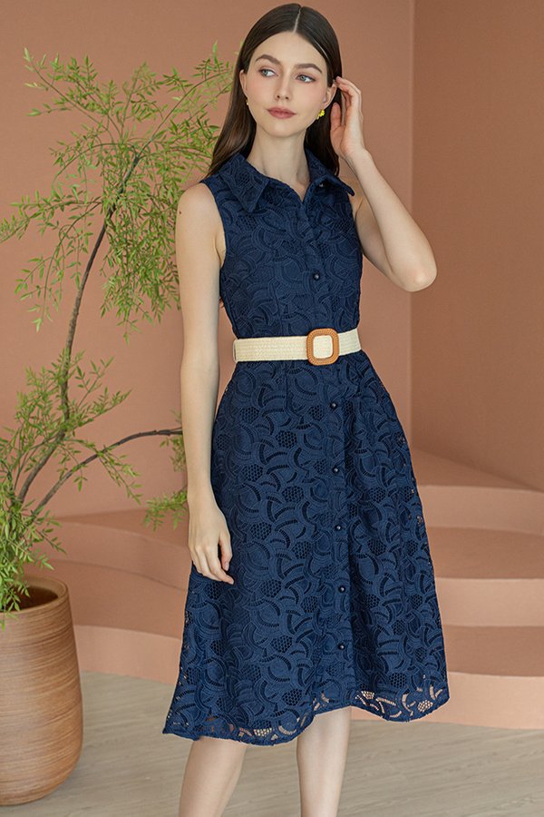NYRA CROCHET SHIRT DRESS (NAVY)