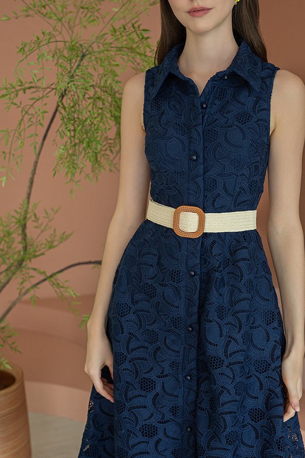 NYRA CROCHET SHIRT DRESS (NAVY)