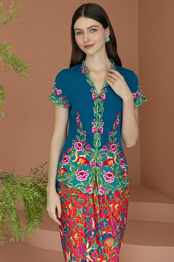 FLORAKAI EMBROIDERY NYONYA KEBAYA (TEAL BLUE)