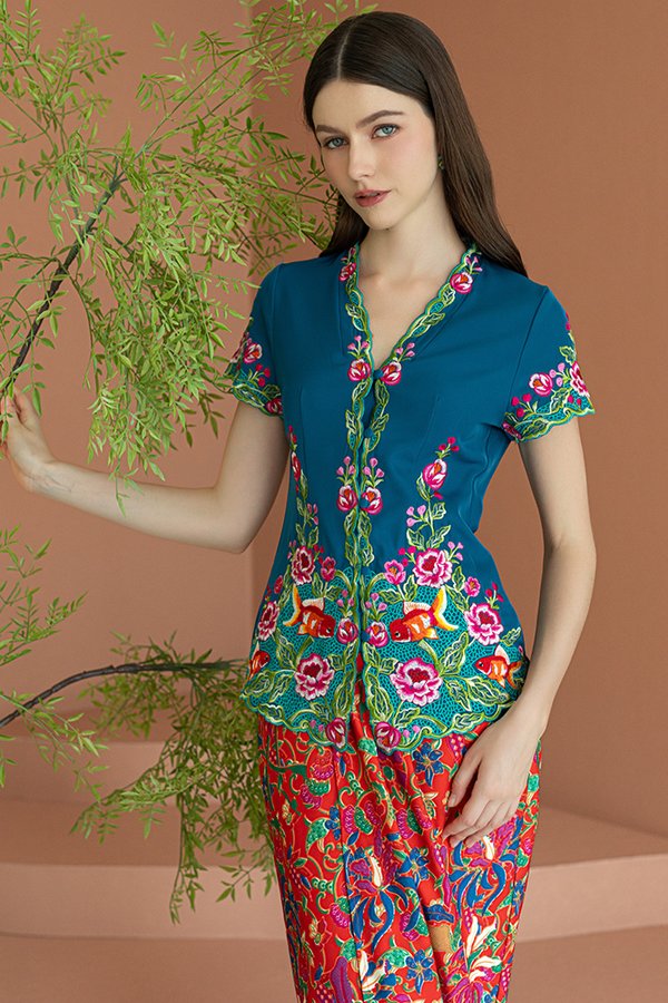 FLORAKAI EMBROIDERY NYONYA KEBAYA (TEAL BLUE)