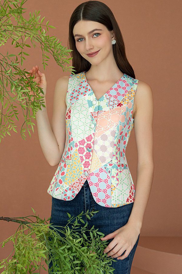 BORN TO SPARKLE PATCHWORK VEST TOP (PASTEL SUNSET)