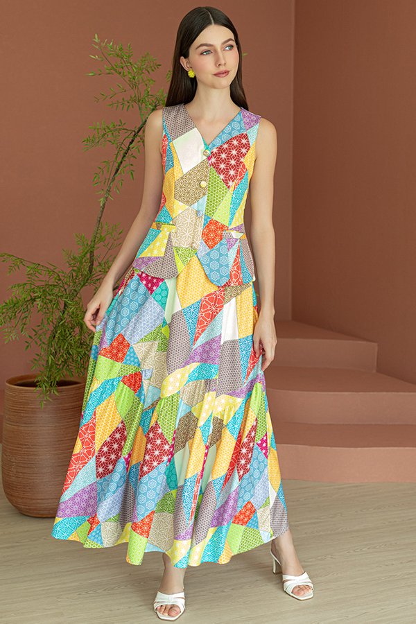 BORN TO SPARKLE PATCHWORK PANELLED SKIRT (COSMO SUNRISE)