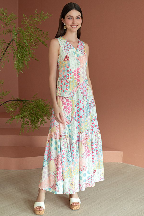 BORN TO SPARKLE PATCHWORK PANELLED SKIRT (PASTEL SUNSET)