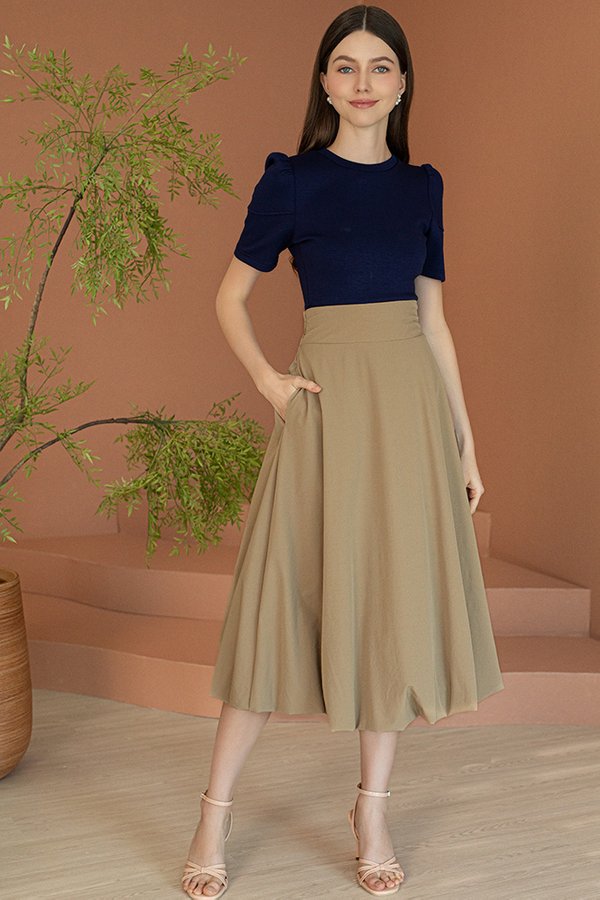 VIOLETTE BUBBLED HEM SKIRT (KHAKI)