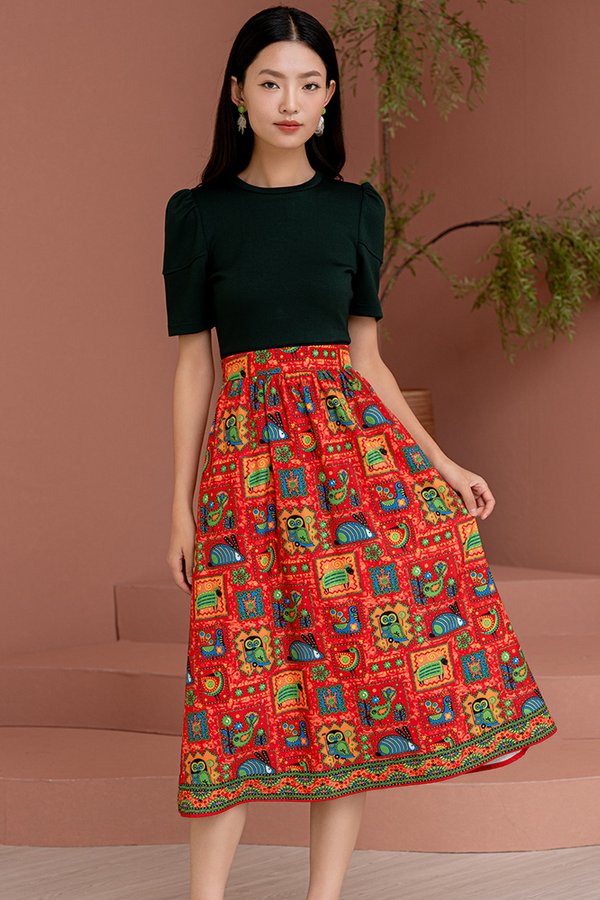 TINDRA PUFF SLEEVED TOP (DARK FOREST GREEN)
