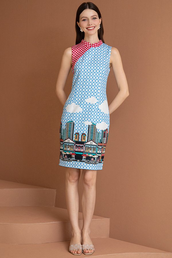 LITTLE RED DOT PRINTED DRESS (SKY BLUE)