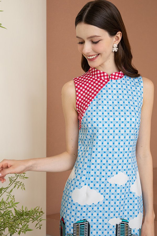 LITTLE RED DOT PRINTED DRESS (SKY BLUE)