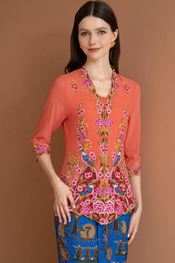 ROYAL PLUMAGE EMBROIDERY NYONYA KEBAYA (APRICOT CRUSH)