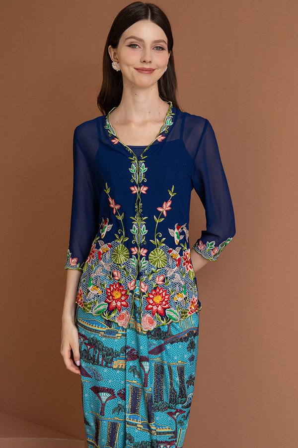 PEARL OF THE LOTUS POND EMBROIDERY NYONYA KEBAYA (NAVY)
