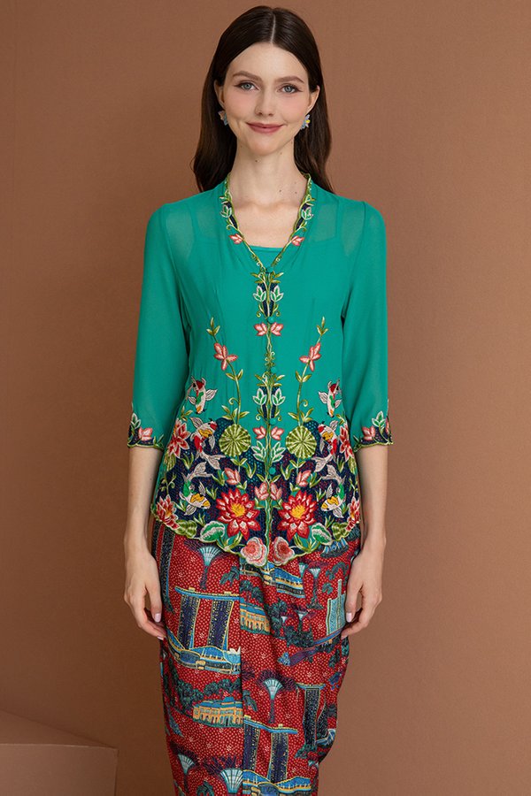 PEARL OF THE LOTUS POND EMBROIDERY NYONYA KEBAYA (VIRIDIAN GREEN)