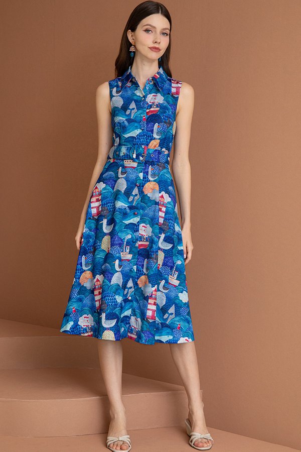 RAFFLES LIGHTHOUSE PRINTED SHIRT DRESS