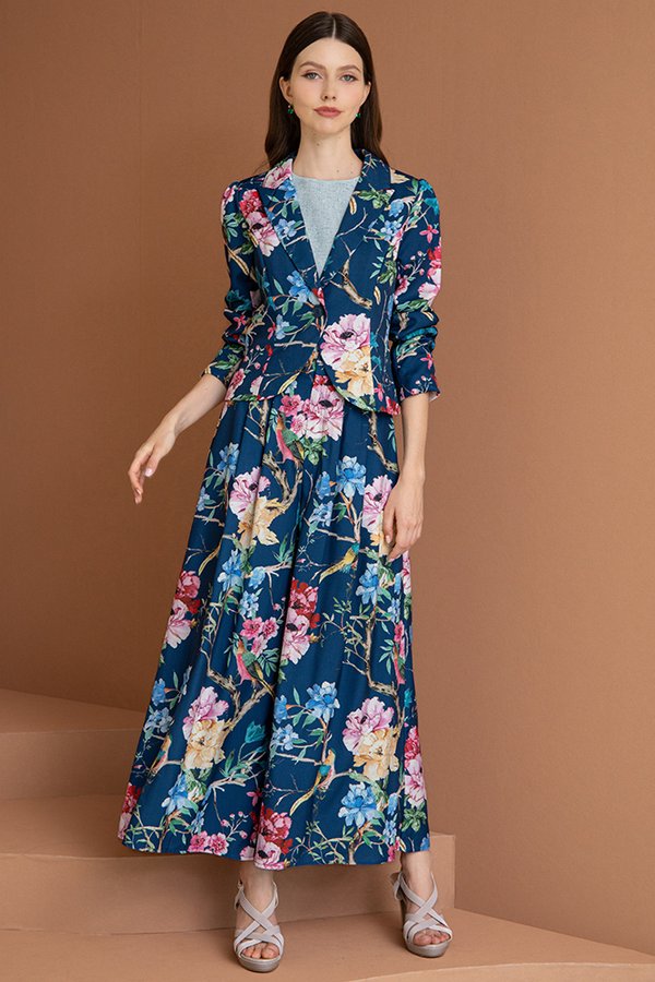 HELICONIA WALK RUCHED SLEEVE BLAZER (LUSH NAVY)