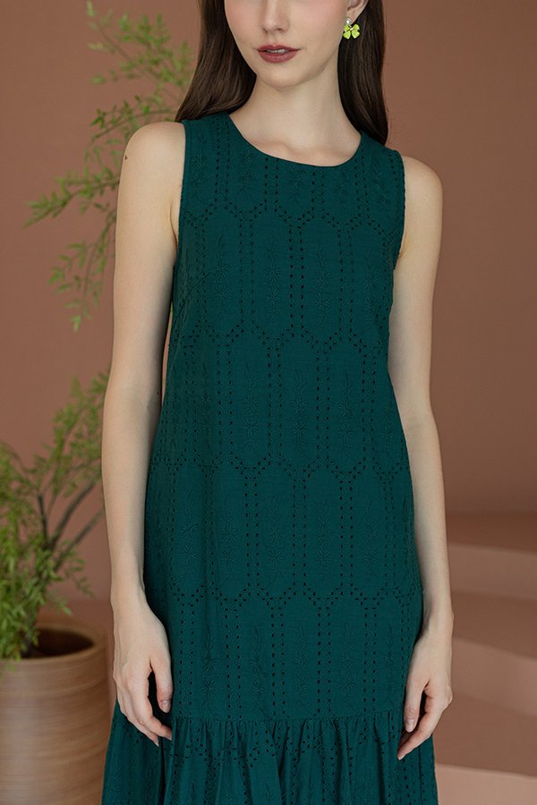 YUKINA EYELET MIDI DRESS (DARK JADE)