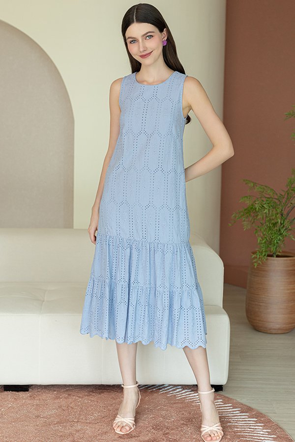 YUKINA EYELET MIDI DRESS (LILAC GREY)