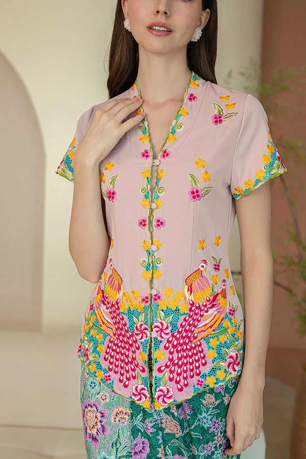 SONGS OF SILK & FEATHERS EMBROIDERY NYONYA KEBAYA (DUSTY PINK)