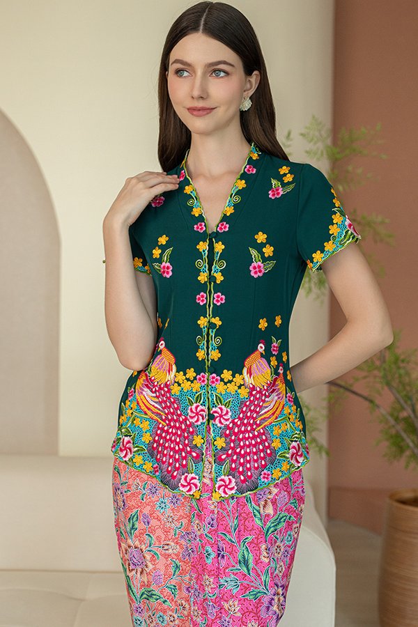 SONGS OF SILK & FEATHERS EMBROIDERY NYONYA KEBAYA (FOREST GREEN)