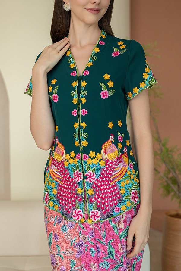 SONGS OF SILK & FEATHERS EMBROIDERY NYONYA KEBAYA (FOREST GREEN)