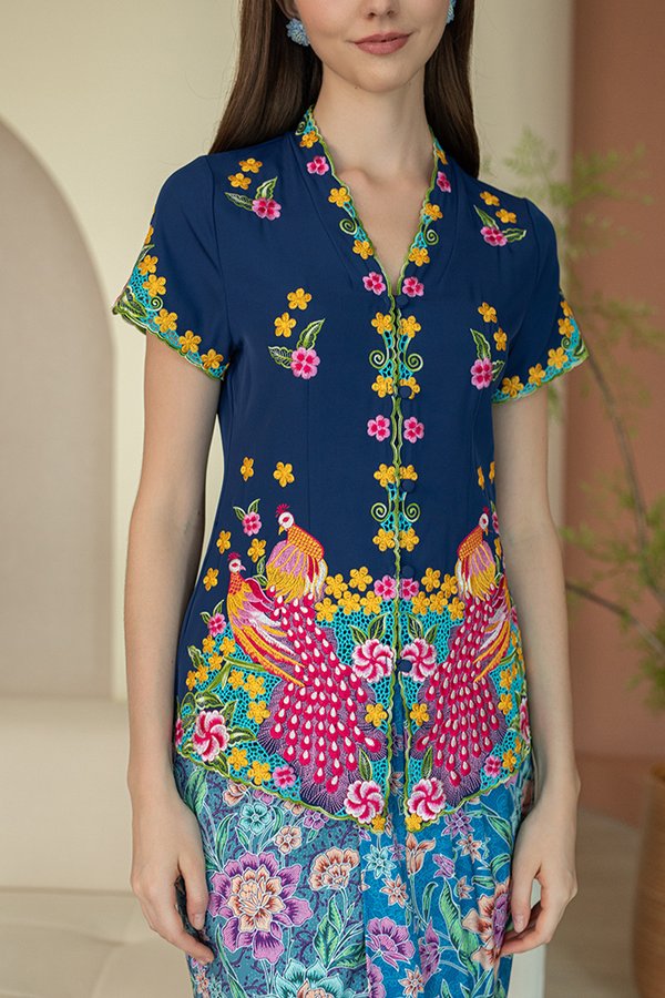 SONGS OF SILK & FEATHERS EMBROIDERY NYONYA KEBAYA (NAVY BLUE)