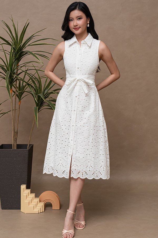 MIDORI EYELET SHIRT DRESS (WHITE)