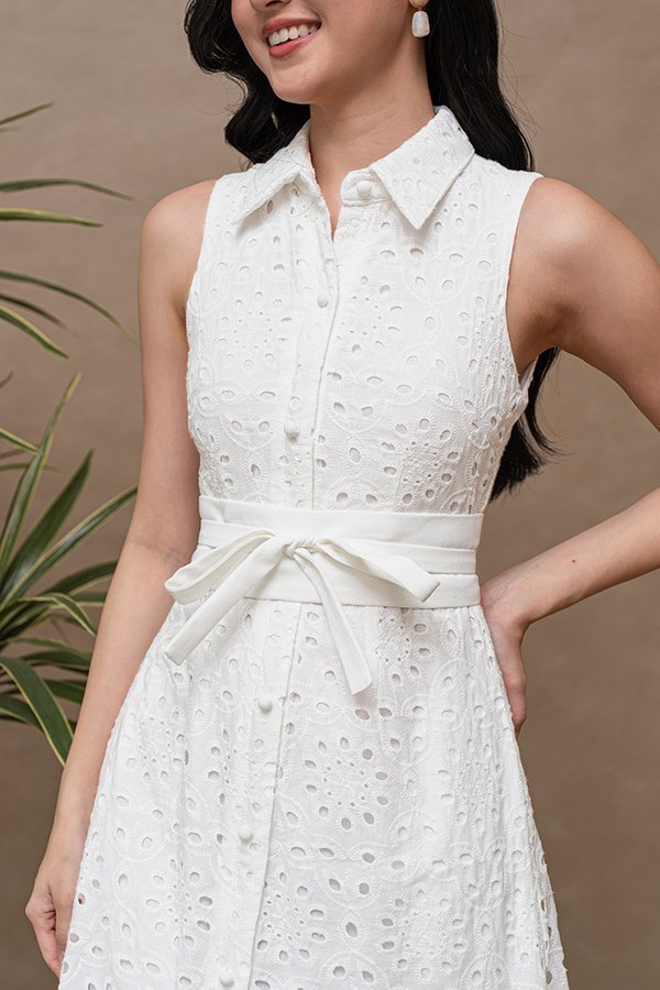 MIDORI EYELET SHIRT DRESS (WHITE)