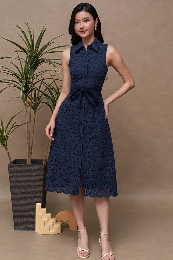 MIDORI EYELET SHIRT DRESS (NAVY)