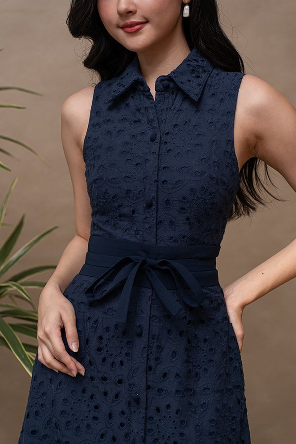 MIDORI EYELET SHIRT DRESS (NAVY)