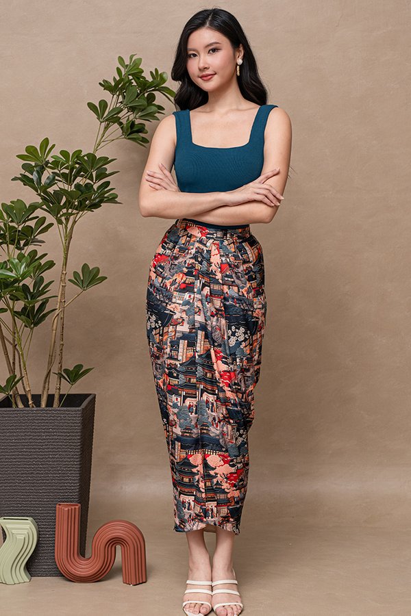 YUKI PRINTED NYONYA SKIRT (BLACK)