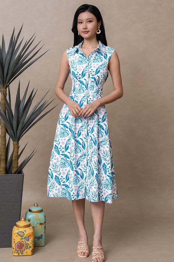 PALOMA FERNLAND SHIRT DRESS (CYAN BLUE)