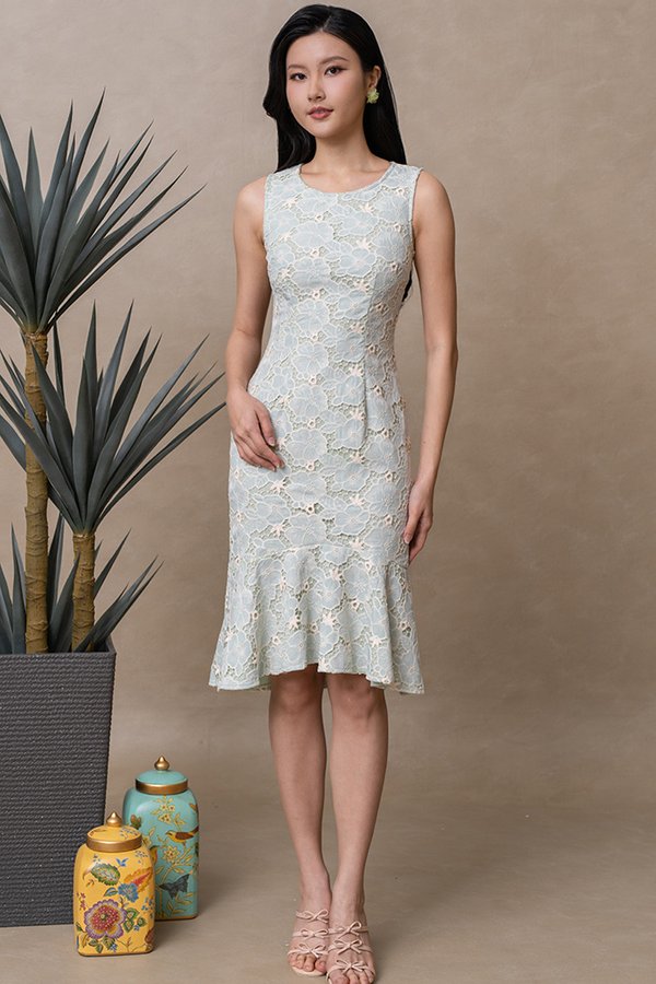 TALISA CROCHET MERMAID DRESS (PASTEL SAGE)